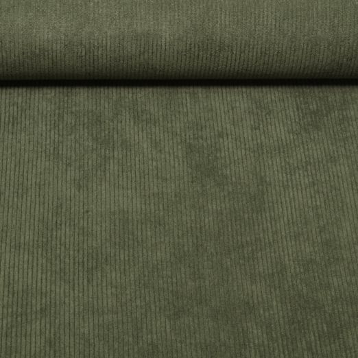 Velours côtelé 3mm Stretch Mike - Uni Vert militaire
