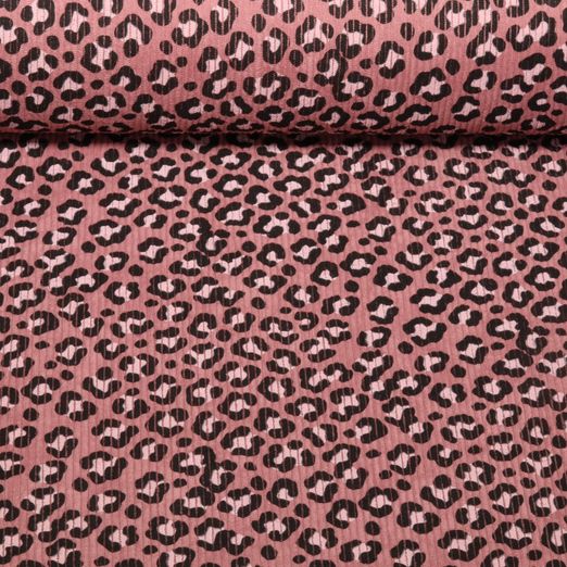 Velours milleraies - Stretch Motif léopard Rose clair