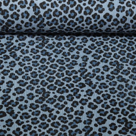 Velours milleraies - Stretch Motif léopard Bleu clair