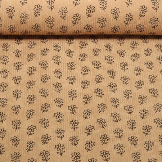 Velours milleraies - Stretch Fleurs Beige