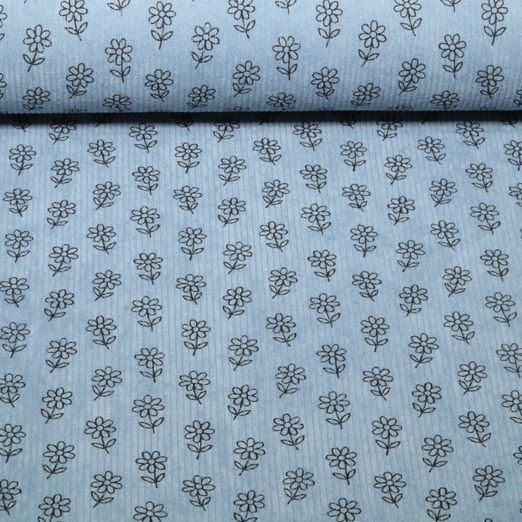 Babycord - Stretch Blumen Hellblau