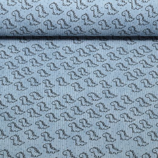 Velours milleraies - Stretch Petits dinosaures Bleu clair