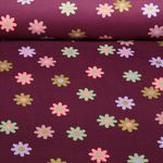 Babycord - Blumen Gold Bordeaux