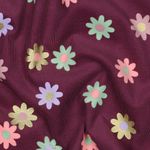 Babycord - Blommor Guld Bordeaux