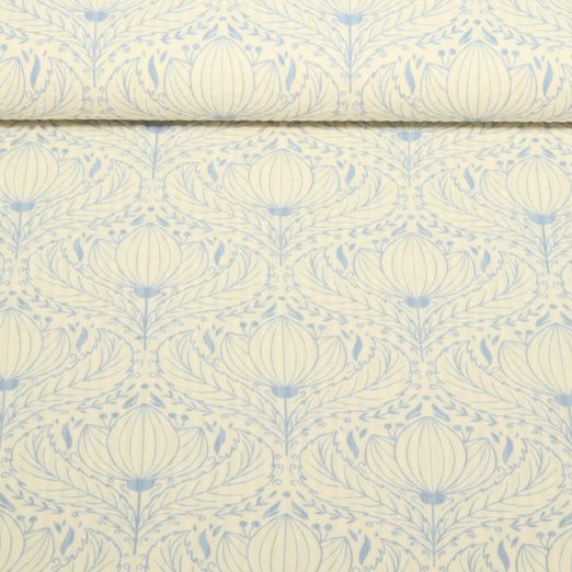 Seersucker - Coton vintage Fleurs Ecru Bleu