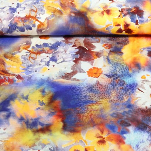 Jersey - Impression numérique Fleurs Aquarelle Bleu
