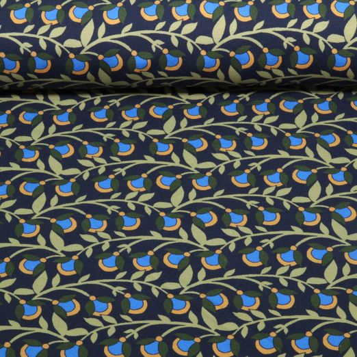 Sommersweat - French Terry Digitaldruck Blumenranken Navy