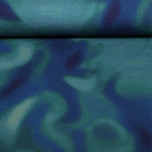 Sweat d'été - French Terry Impression numérique Batik Bleu pétrole