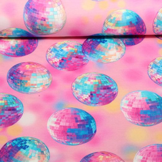 Sweat d'été - French Terry Impression numérique Boules disco Rose vif
