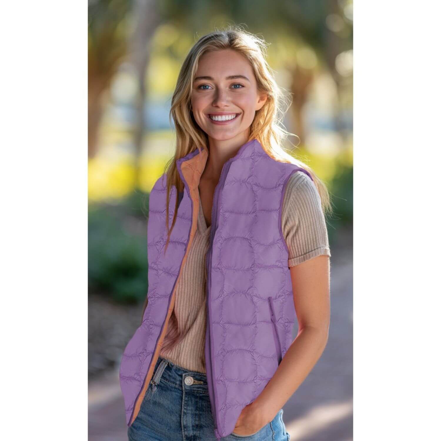 Gesteppter Jackenstoff - Quadrate Lila Aprikot-2 Gesteppter Jackenstoff - Quadrate Lila Aprikot-2