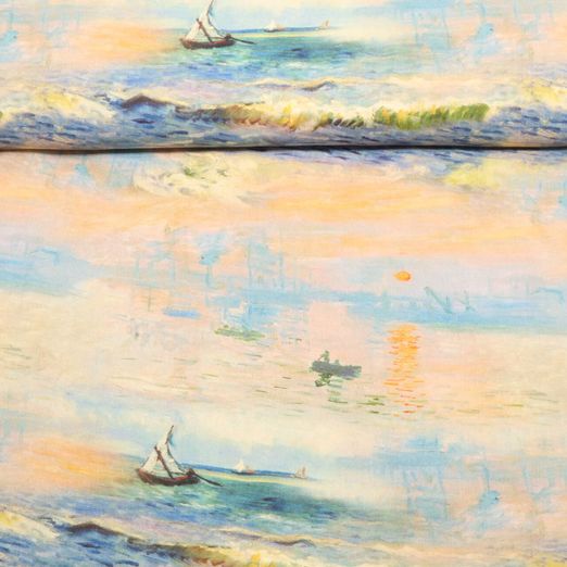 Popeline de viscose - Impression numérique Aquarelle Mer Multicolore
