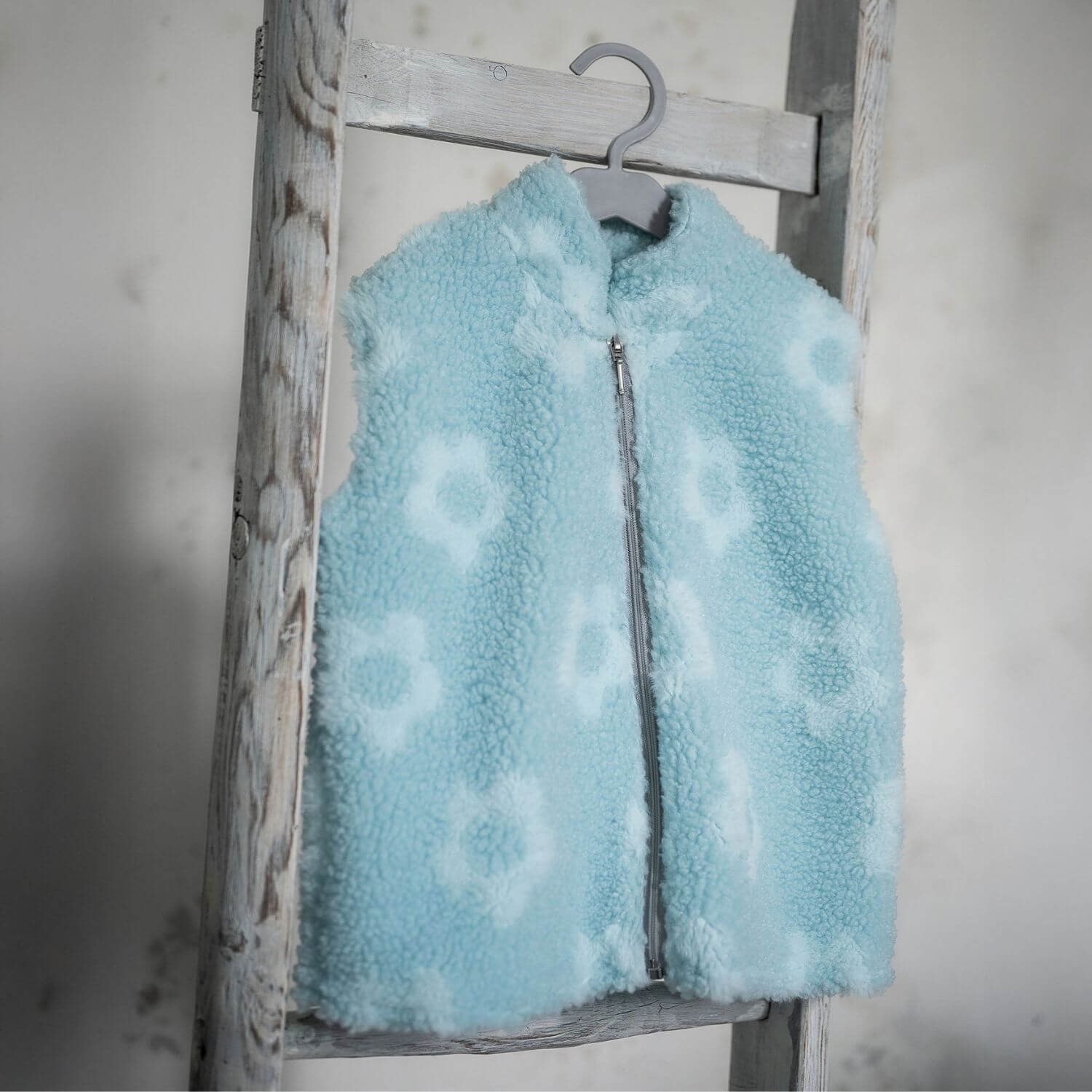 Teddyfleece - Jacquard Blumen Türkis Weiß-1 Teddyfleece - Jacquard Blumen Türkis Weiß-1
