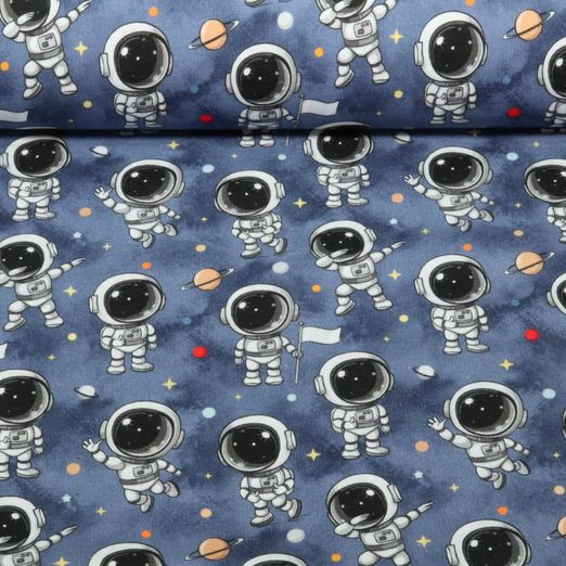 Sommersweat - French Terry Digitaldruck Astronauten Blau