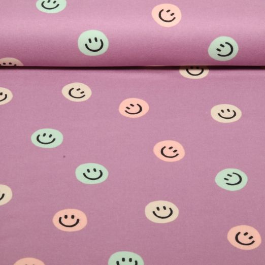 Flanelle de coton - Smileys Vieux rose