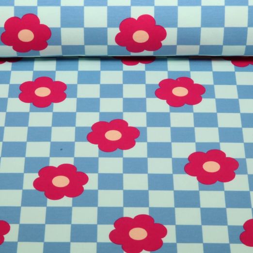 Softsweat - Karos und Blumen Blau Angeraut