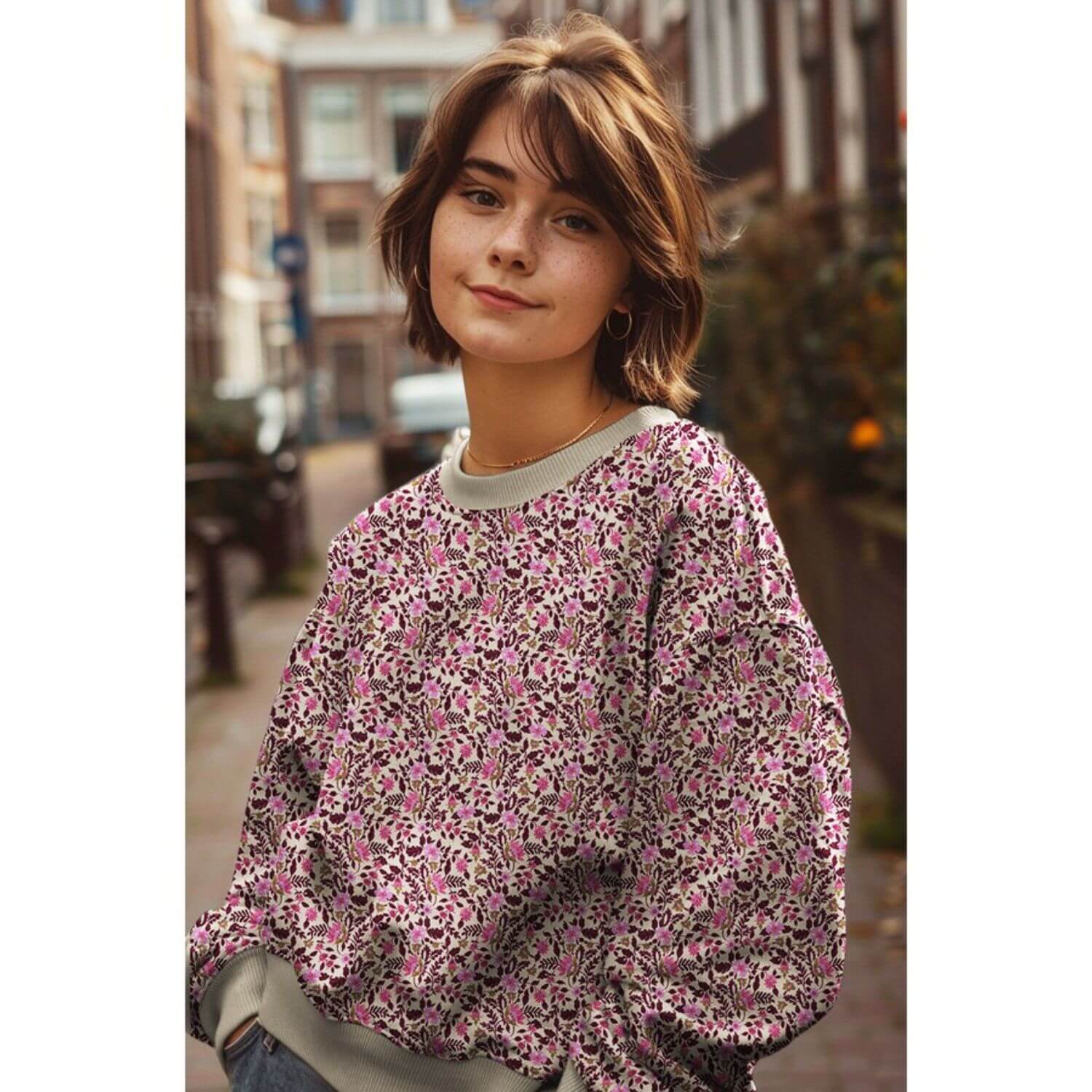 Sommersweat - French Terry Digitaldruck Blüten Beige Rosa-2 Sommersweat - French Terry Digitaldruck Blüten Beige Rosa-2