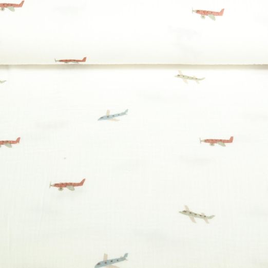 Gaze de coton - Avions Blanc cassé