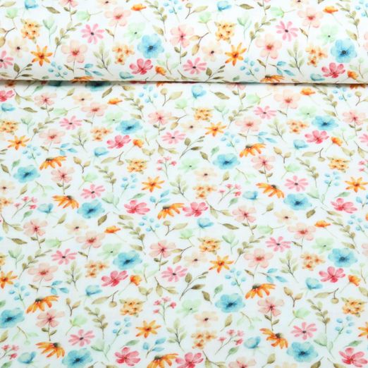 Gaze de coton - Multicolore Fleurs Blanc cassé