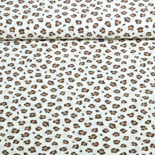 Popeline de coton - Petit motif léopard Beige
