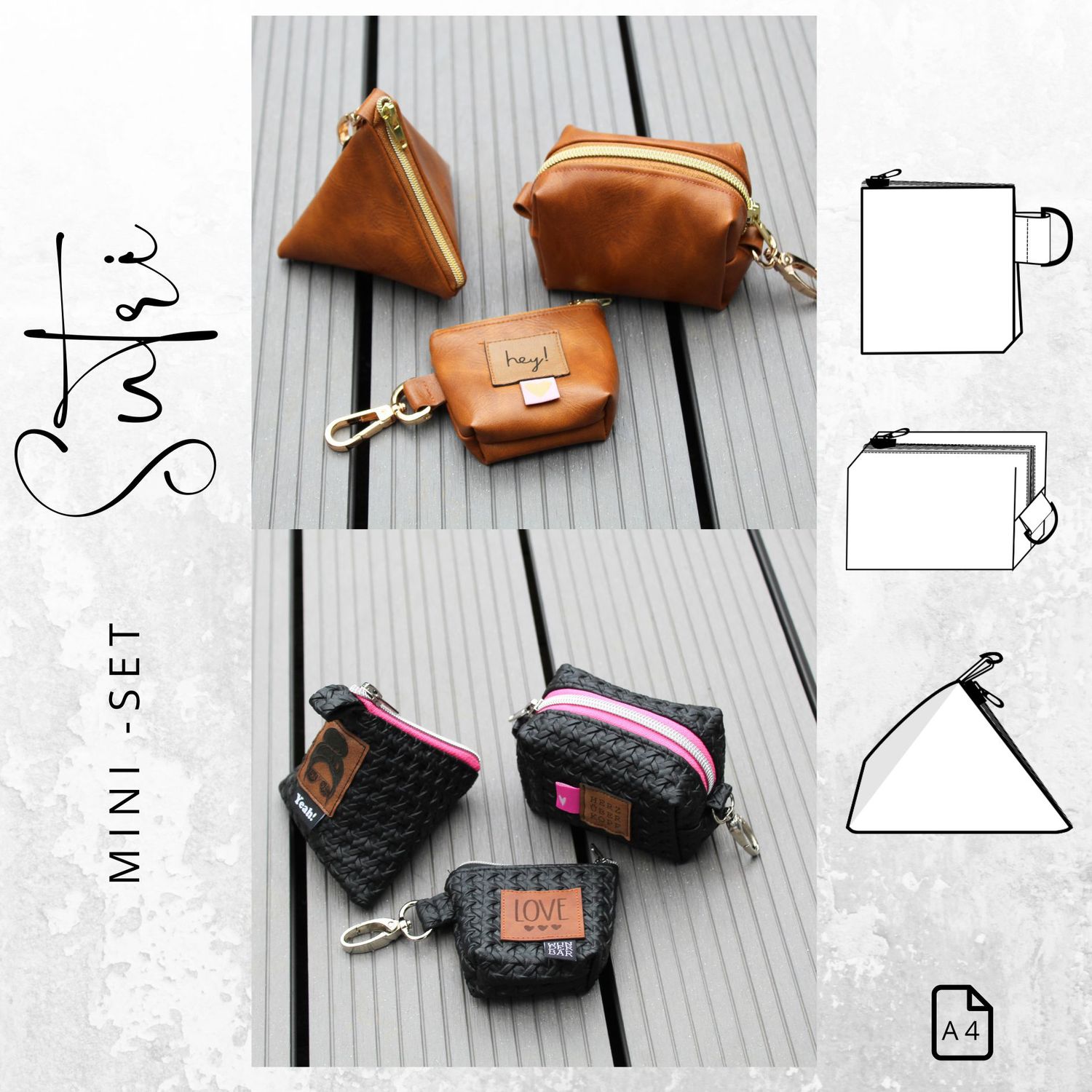 Minitaschen-Set - SUTRI Mini / Pyramide / Boxy - Schnittmuster eBook-1 Minitaschen-Set - SUTRI Mini / Pyramide / Boxy - Schnittmuster eBook-1