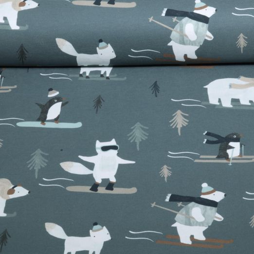 Sweat d'été - French Terry Impression numérique Ski Animaux Vert