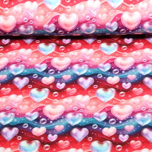 Sweat d'été - French Terry Impression numérique Coeurs Vagues Rouge