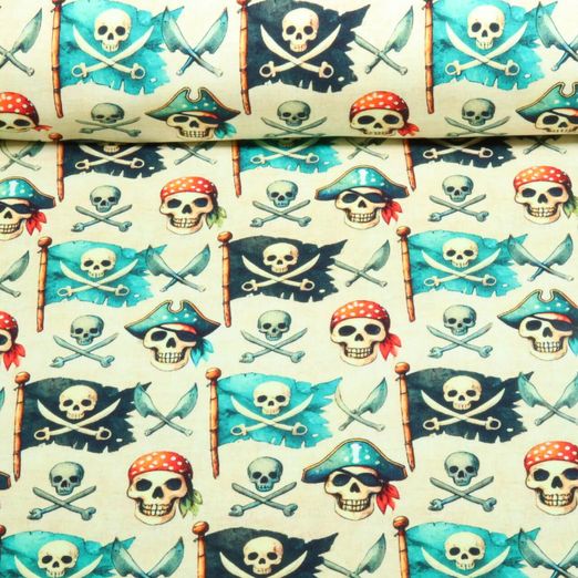 Sweat d'été - French Terry Impression numérique Drapeau de pirate Beige