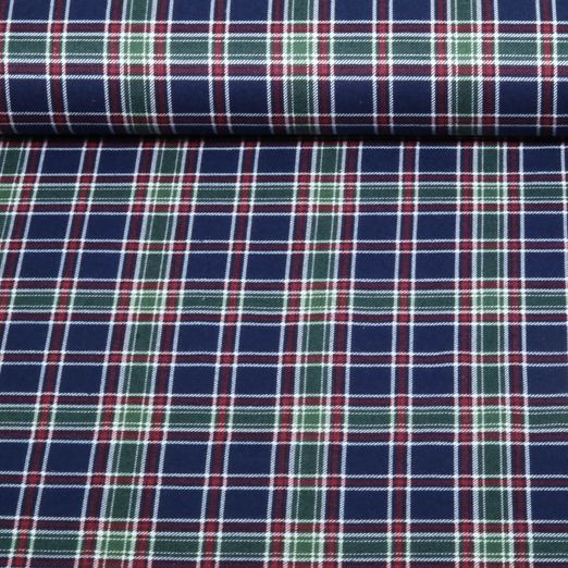Flanelle de coton - Carreaux Bleu marine Blanc