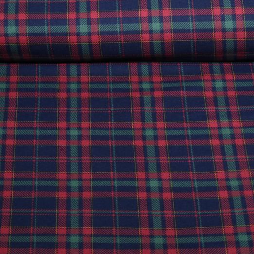 Flanelle de coton - Carreaux Bleu marine Rouge
