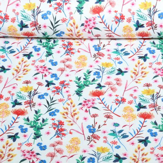 Toile de coton - Impression numérique Multicolore Fleurs des champs Blanc