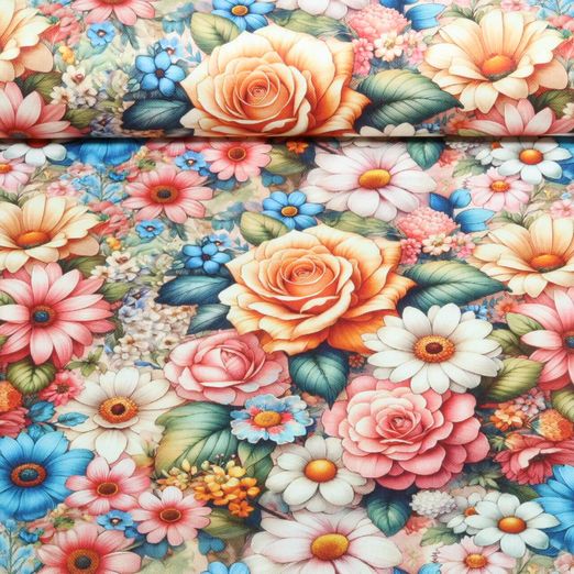 Toile de coton - Impression numérique Roses Multicolore