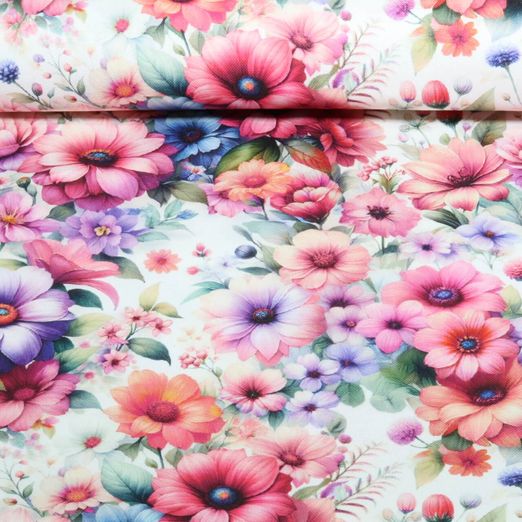 Toile de coton - Impression numérique Bouquet de fleurs Violet Blanc