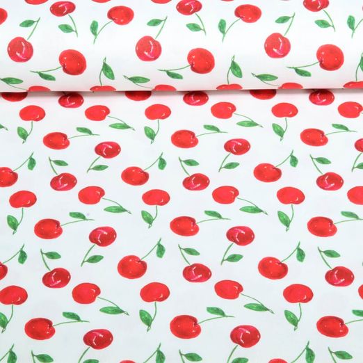 Toile de coton - Impression numérique Cerises Blanc