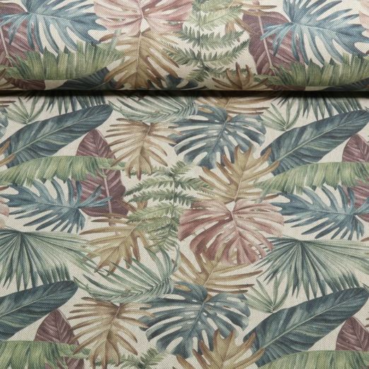 Toile - Impression numérique Effet lin Feuilles Beige