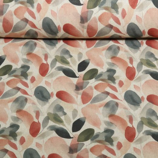 Toile - Impression numérique Effet lin Feuilles Batik Beige