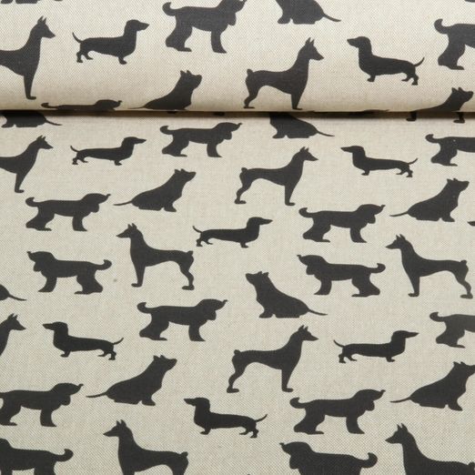 Toile recyclée  - Impression numérique Effet lin Chiens Beige