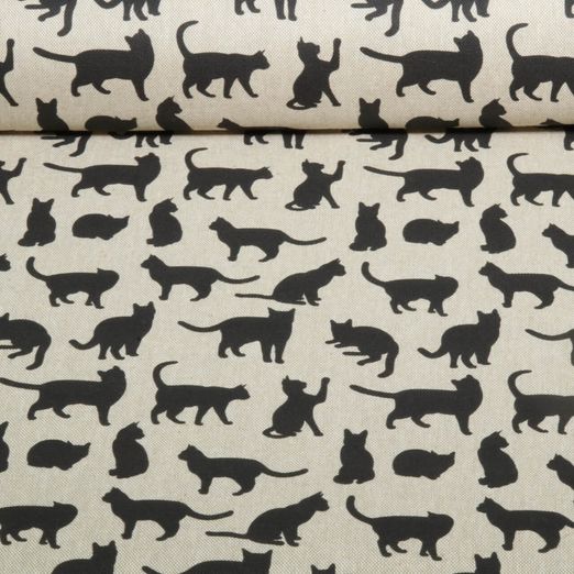 Toile recyclée  - Impression numérique Effet lin Chats Beige