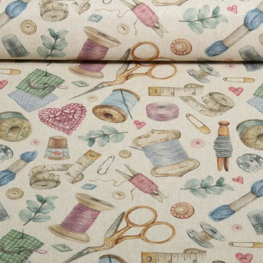 Toile recyclée  - Impression numérique Effet lin Mercerie Beige