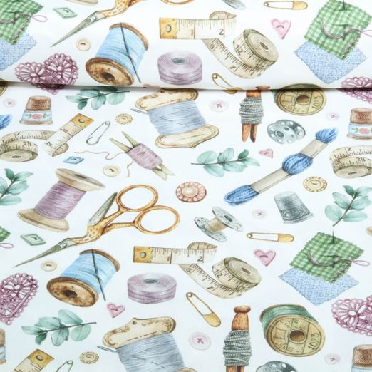 Toile de coton - Impression numérique Mercerie Blanc