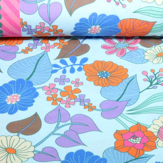 Mousseline bio lisse - Hamburger Liebe Gleam Bloomorama Bleu clair