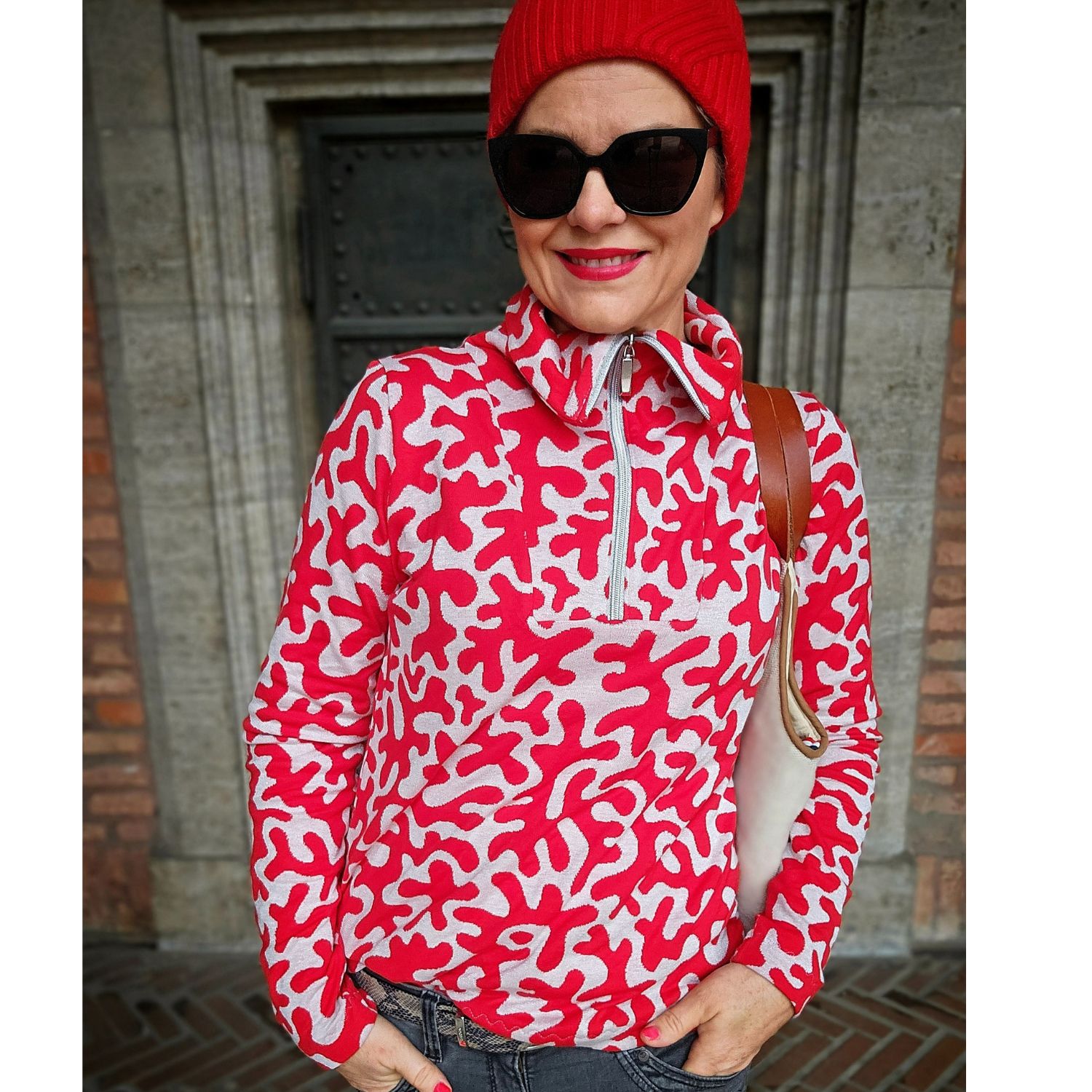 Jersey jacquard bio - Hamburger Liebe Gleam Twistmaze Double face Ecru Rouge-1 Jersey jacquard bio - Hamburger Liebe Gleam Twistmaze Double face Ecru Rouge-1