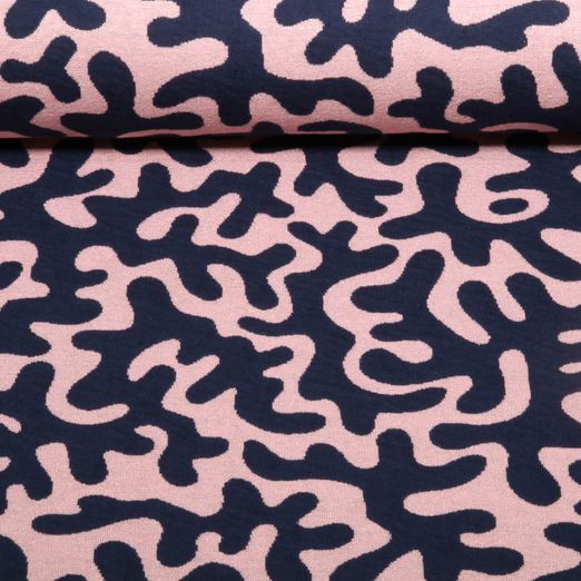 Jersey jacquard bio - Hamburger Liebe Gleam Twistmaze Double face Bleu marine Rose