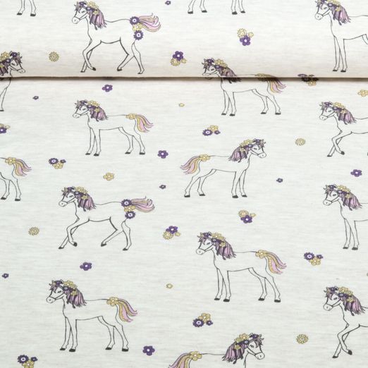 Jersey - Chevaux Brillant Ecru Mélange