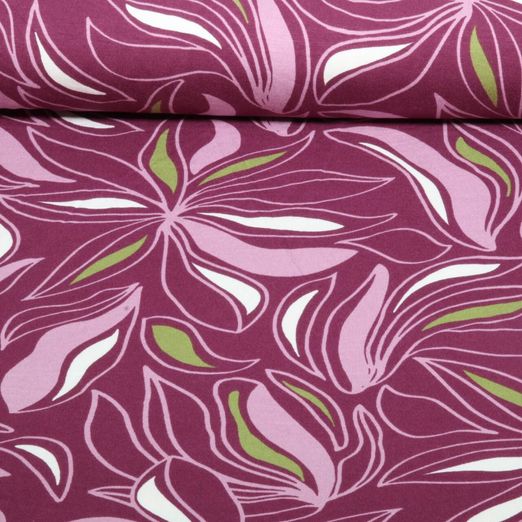 Jersey de viscose - Fleurs Mauve foncé