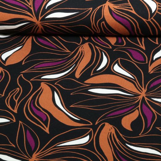 Jersey de viscose - Fleurs Noir