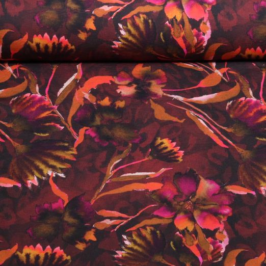 Jersey - Impression numérique Fleurs aquarelle Rouge vin