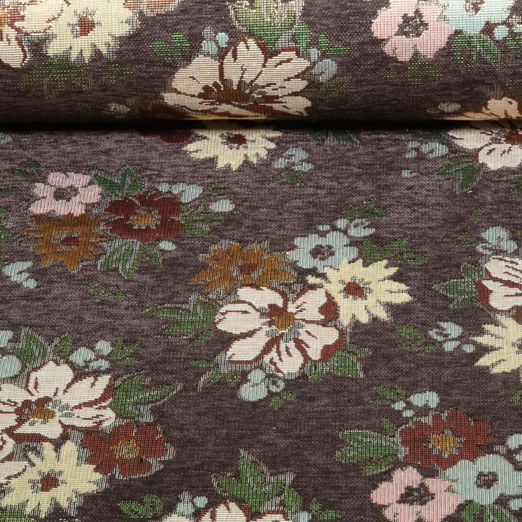 Gobelin - Chenille Fleurs Doré Marron