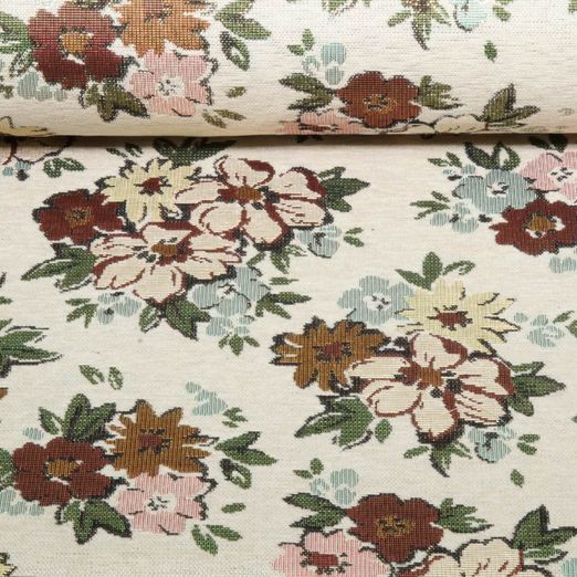 Gobelin - Chenille Fleurs Doré Beige