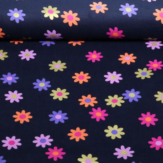 Babycord - Blumen Gold Navy