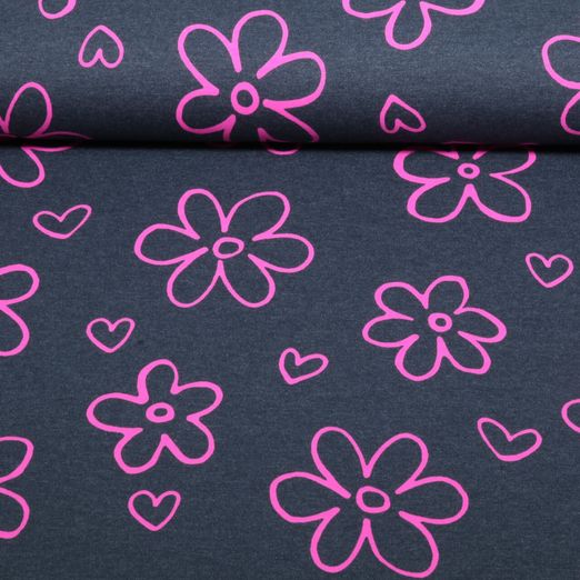 Jersey - Fluo Fleurs Bleu Mélange